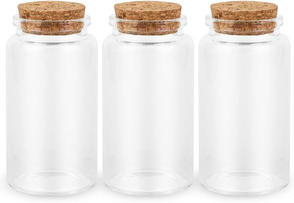 3PC100ML Empty Glass Jars with Cork Stoppers for DIY Art Crafts Projects Decoration Party Supplies and Wedding Party Favors for DIY Art Crafts Projects Decoration Party Supplies Wedding