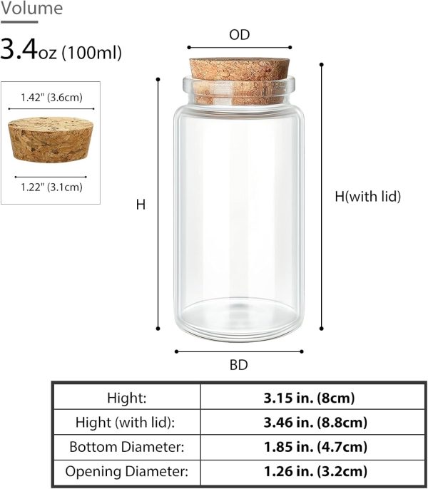 4pcs 100ml / 3.4 oz. Small Glass Jars with Cork Lids, Spell Jars, Glass Bottles with Cork, Decorative Bottles, Potion Bottles, Cut Jar Vials for Art Crafts DIY Decoration Party Favors Wedding Gift - Image 2
