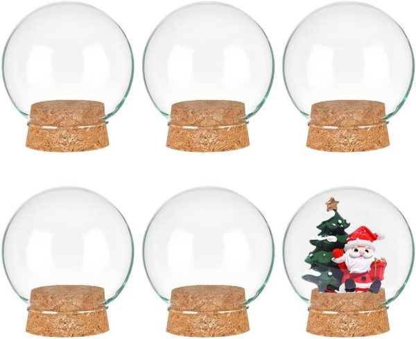 Set of 6 Glass Dome Lid Decorative Display Jars 2.5x2.7" Bell Shaped Glass Jars with Cork Base for Christmas Party Favors, Art and Small Projects Inner Diameter: 1.5"