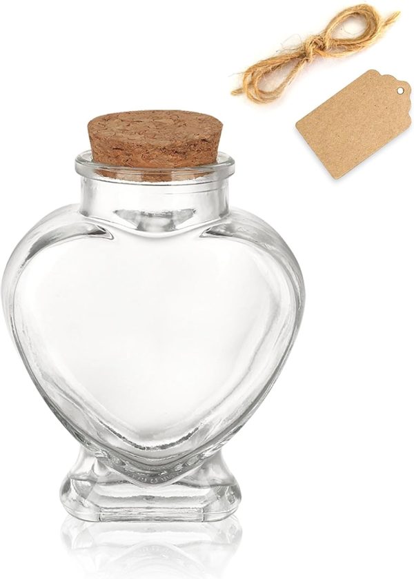 5oz Glass Jars with Cork Lids Decorative Glass Jars with Label Tag and String Heart Shaped Glass Containers for Anniversary DIY Art Craft Wedding Home Decor (1)