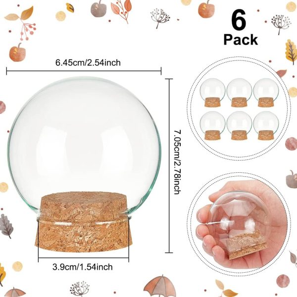 Set of 6 Glass Dome Lid Decorative Display Jars 2.5x2.7" Bell Shaped Glass Jars with Cork Base for Christmas Party Favors, Art and Small Projects Inner Diameter: 1.5" - Image 2