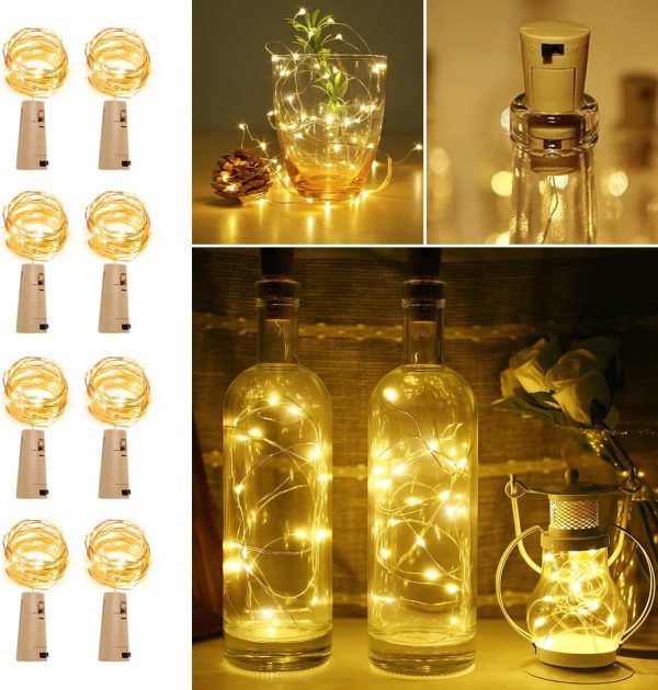 Wine Bottle Lights with Cork, 6.6 ft 20 LED Fairy Lights Battery Operated Mini String Lights, Waterproof Small Pixie Lights for Mason Jars, Crafts, DIY Wedding Party Centerpieces, 8 Pack