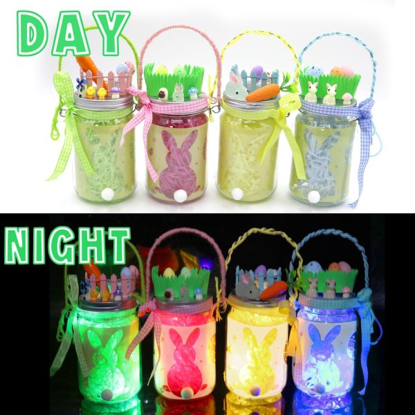 4 Pack Light Up Easter Craft Kit, DIY Easter Lantern Craft, Mason Jars Easter Hanging Lantern Decoration, Indoor Garden Decor, DIY Night Light - Image 2