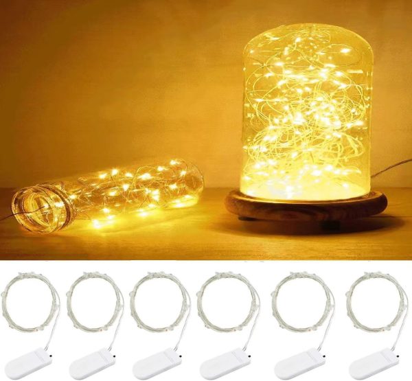 6Pack Fairy Lights Battery Operated -3.3ft 10 LED Silver Wire Firefly Mini Lights for Mason Jars DIY Crafts Christmas Wedding Party Centerpiece Table Decor