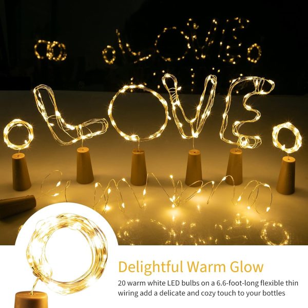 Wine Bottle Lights with Cork, 20 Pack 20 LED Waterproof Battery Operated Cork Lights, Silver Wire Mini Fairy Lights for Liquor Bottles DIY Party Bar Christmas Holiday Wedding Décor - Image 2