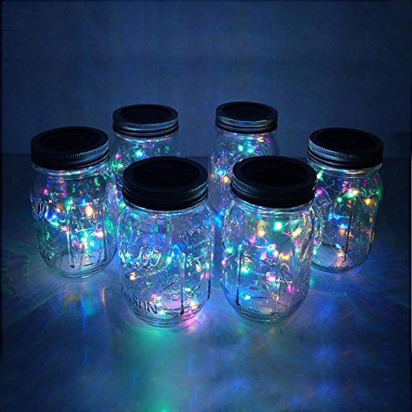 Solar Mason Jar Lid Lights, 6 Pack 20 LED Waterproof String Fairy Star Firefly Jar Lids Lights for Patio Garden Yard Lawn Party Wedding Christmas Decoration(Jars & Hangers Not Included)