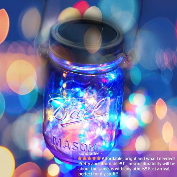 30 LED 10 Packs Mason Jar Lights with Hangers Colorful Solar Mason Jar Lids Fairy String Light Outdoor for Patio Yard Garden Decor Christmas Wedding Party Lights (NO Jars) - Image 2