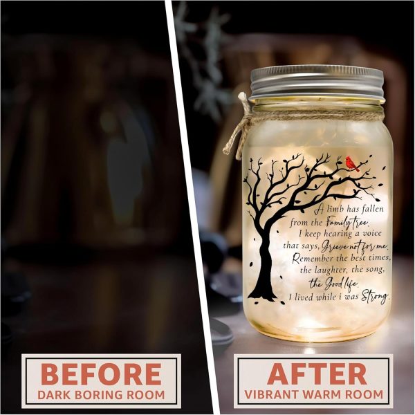 Memorial Gifts Mason Jar Light, Red Cardinal - Memory Gifts for Loss Loved Ones, Bereavement Gift Idea, Sympathy Loss of Mother, Dad, Son, Husband/Family Member A Limb Has Fallen From Our Family Tree - Image 2