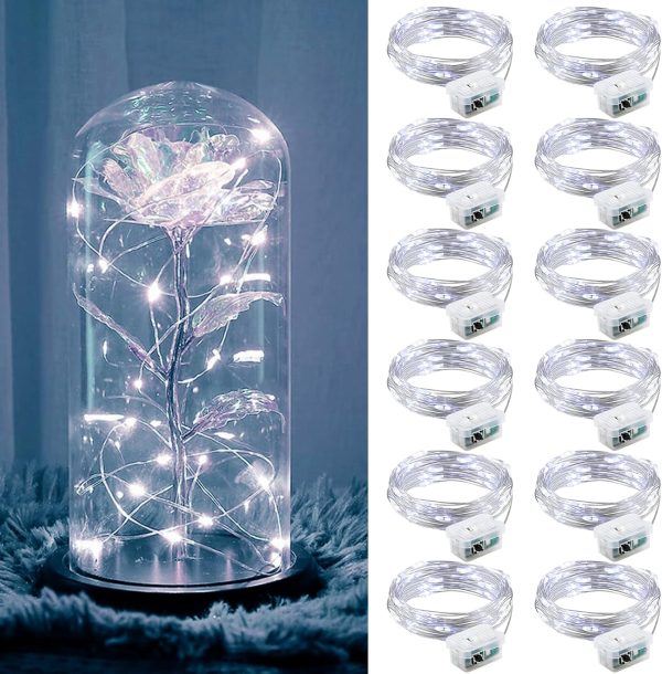 12 Pack Fairy Lights Battery Operated, 7ft 20 Mini LED Fairy String Lights Silver Wire 3 Modes for DIY, Parties, Wedding, Bedroom, Halloween Christmas Decoration Silver White