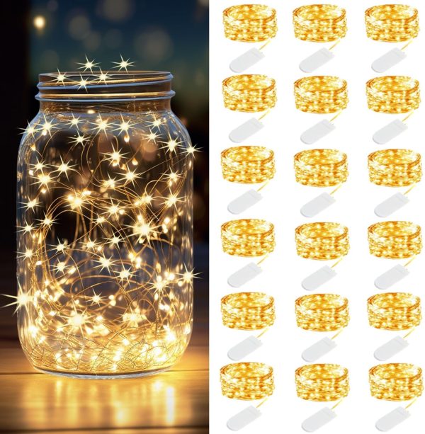 18 Pack Fairy Lights Battery Operated String Lights-3.3ft 20 LED Silver Wire Warm White for Wedding,Party,DIY Crafts,Mason Jars,Centerpiece Table Decorations