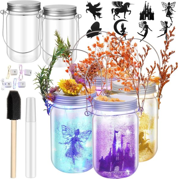 4 Sets Fairy Lantern Craft Kit, Birthday Gift for Girls, Mason Jar, Battery Operated Night Light String, DIY Fairy Decorations Art Project Garden Creative Activities Toys Crafts