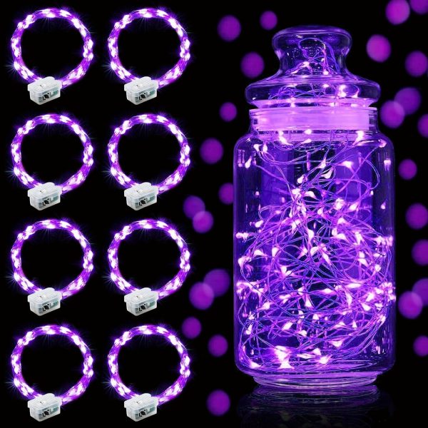 Led Fairy Lights 3 Modes Battery Operated String Lights Waterproof Silver Wire 7 Feet Firefly Starry Moon Mason Jar Lights for DIY Wedding Party Christmas (Purple, 8 Pack)