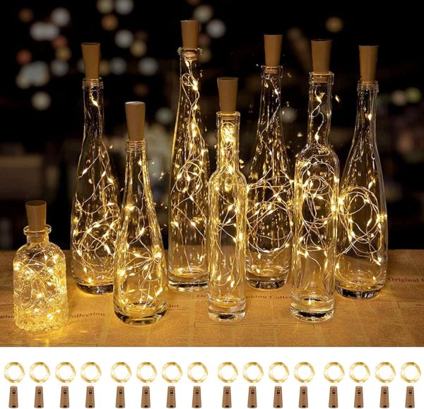 Wine Bottle Lights with Cork, 20 Pack 20 LED Waterproof Battery Operated Cork Lights, Silver Wire Mini Fairy Lights for Liquor Bottles DIY Party Bar Christmas Holiday Wedding Décor