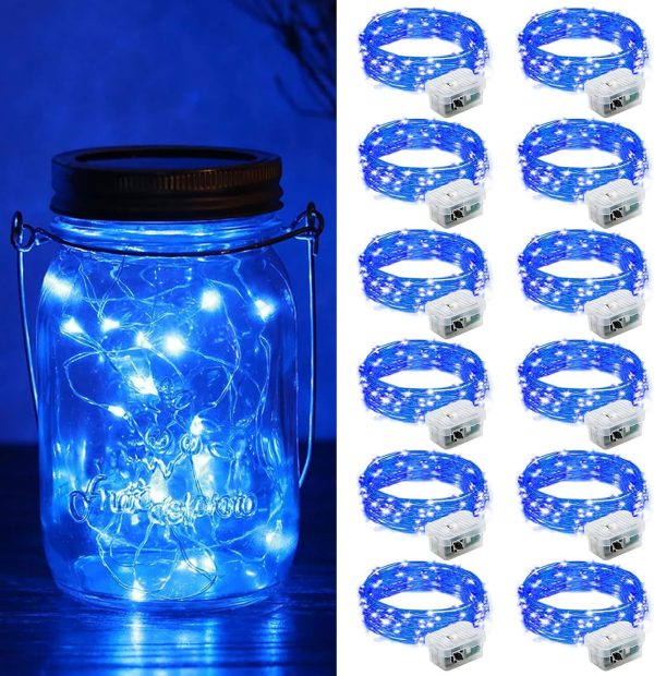 12 Pack Fairy Lights Battery Operated, 7ft 20 Mini LED Fairy String Lights Silver Wire 3 Modes for DIY, Parties, Wedding, Bedroom, Halloween Christmas Decoration Blue
