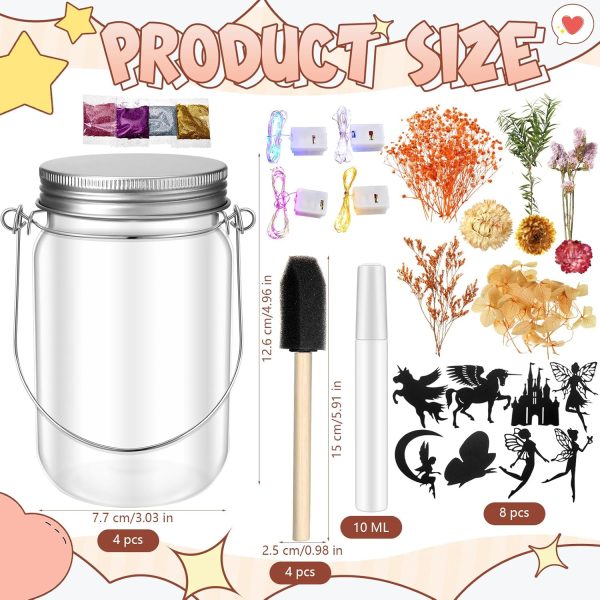 4 Sets Fairy Lantern Craft Kit, Birthday Gift for Girls, Mason Jar, Battery Operated Night Light String, DIY Fairy Decorations Art Project Garden Creative Activities Toys Crafts - Image 2